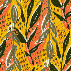Seamless pattern with leaves. Digital painting. - 780712171