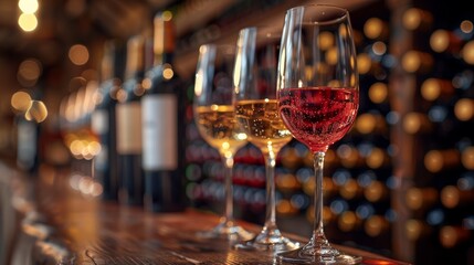 Bar with rows of wine glasses