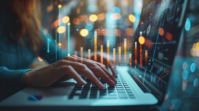 Closeup hands coding on a laptop keyboard, highlighting digital innovation