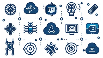 Modern Technology Icons Set in Blue on White Background