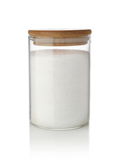Salt in a glass jar isolated on white.