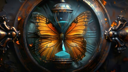 Steampunk Inspired Butterfly on a Complex Gear Clock