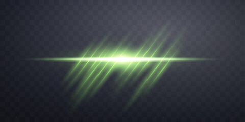 Green lens flare. Isolated on transparent background. Sun flash with rays or spotlight. Green glow flare light effect. Vector illustration