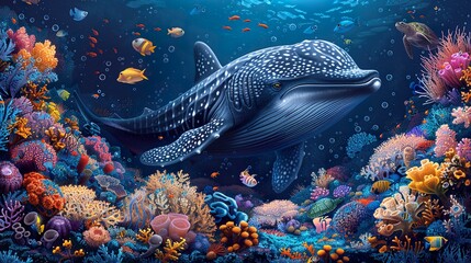 Vibrant Underwater Scene with Majestic Whale Shark