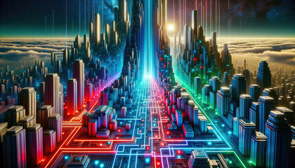 Cybercity background. The Luminous Intersection of Urban Expansion and Digital Networks
