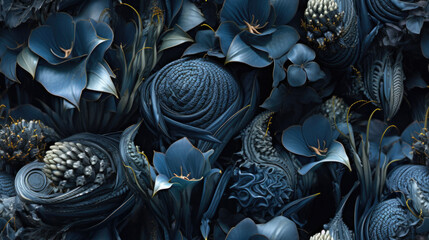 Botanical Abstract Background with Enigmatic Volumetric Florals.