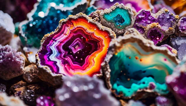 Vivid Amethyst and Agate Geode Crystals in Stunning Macro Mineral Photography
