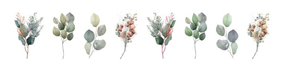 Watercolor wild herbs. Collection botanic garden elements. Vector illustration.