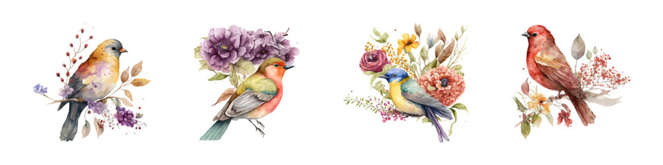 Watercolor bird collection. Animal illustration.