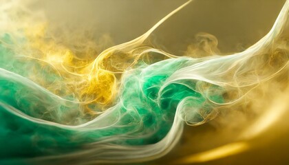 ai generative of green and yellow smoke mixed in front of a golden background