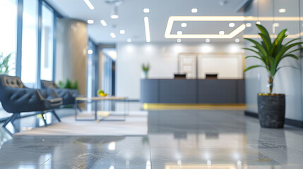 Modern office reception area with blurred background, featuring a welcoming atmosphere