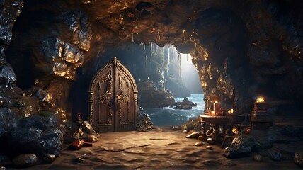 Mysterious cave has treasures hidden inside.