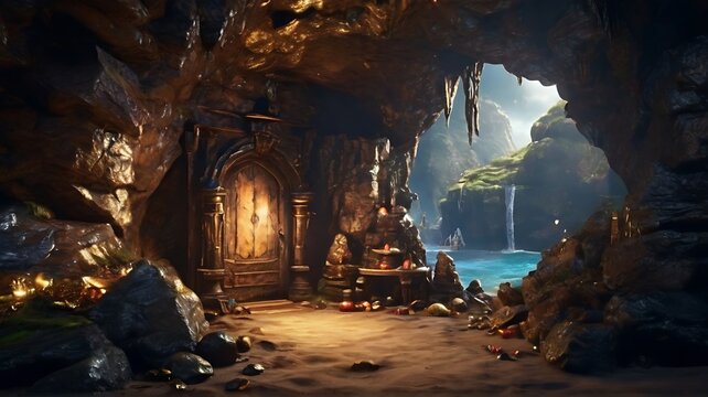 Mysterious cave has treasures hidden inside.