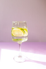Full glass of water with lemon and mint