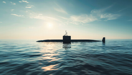 A submarine is in the water, and it is surrounded by blue water by AI generated image - obrazy, fototapety, plakaty