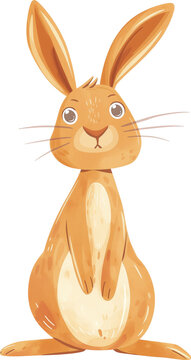 Watercolor illustration of a orange rabbit cartoon character In the style of childish and whimsy isolated.