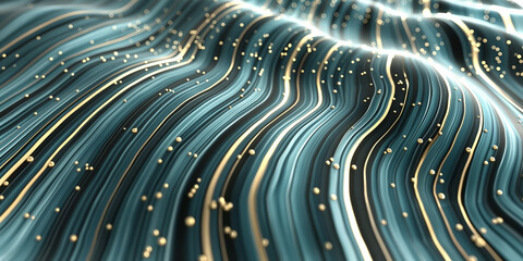 An abstract background featuring wavy gold and dark petrol lines