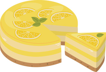 Lemon cheesecake, lemon cake, lemon pie, slice of lemon cake, sweet food vector illustration, cake clipart