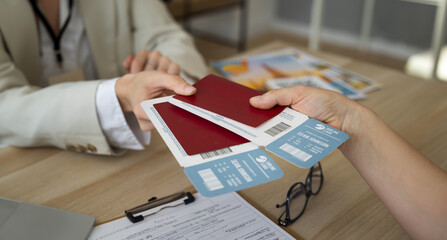 plane tickets, travel agent delivering tickets for a trip, vacations