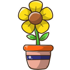 Yellow Flower in the pot decoration illustration