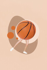 Composite vertical collage image of basketball mini girl legs isolated on creative background