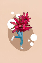 Trend artwork sketch image 3D photo collage of bodyless person incognito stand on legs jump half...
