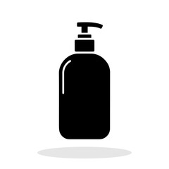 Liquid soap bottle icon. Hand gel icon. Black body soap icon isolated on white background