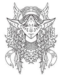 line drawing elf mask with fur