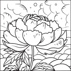 Peony coloring pages. Peony flower outline vector for coloring book