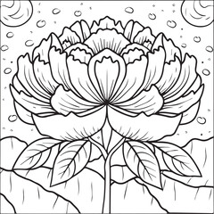 Peony coloring pages. Peony flower outline vector for coloring book