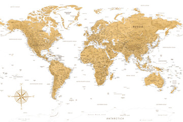 World Map - Highly Detailed Vector Map of the World. Ideally for the Print Posters. Beige Pastel Vintage Colors. Retro Style - obrazy, fototapety, plakaty