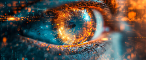 Macro eye vision with futuristic digital data overlay