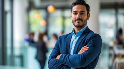 Confident young man in business attire at modern office