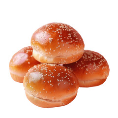 Food ingredients stacked on transparent background 4 hamburger buns