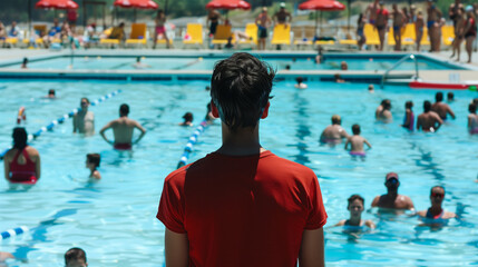 lifesaver lifeguard watching people at the pool