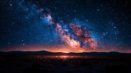 A breathtaking view of the Milky Way arching across the starlit night sky, illuminating the...