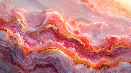 A luxurious fusion of pink hues and gold veins, embodying the natural elegance of agate stone. - obrazy, fototapety, plakaty