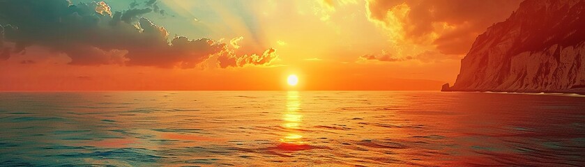 Cliffside ocean sunset, dramatic, golden hour, nature, sci-fi tone