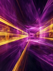 Digital neon bridges in purple  yellow, abstract light paths