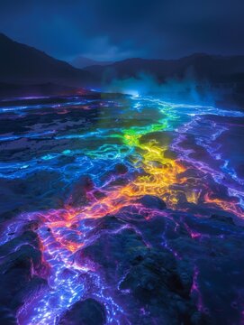 Drone strikes that unleash cascades of luminescent paint, covering the landscape in a spectrum of hues