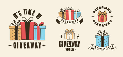 Giveaway logo, labels, badges for giveaway, birthday, party, anniversary, sale banners and posters design. Vector illustration