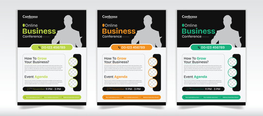 Corporate event flyer design template set, Corporate business conference a4 flyer design