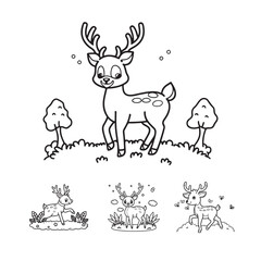 Cute deer cartoon coloring page illustration vector outline For kid's coloring book