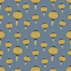 Japanese fabric patterns, golden lanterns, goldfish, koi fish, auspicious fish and ocean waves.