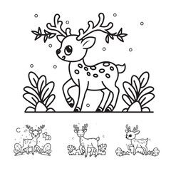 Cute deer cartoon coloring page illustration vector outline For kid's coloring book