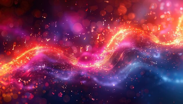 A colorful, swirling line of music notes and stars by AI generated image