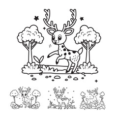 Cute deer cartoon coloring page illustration vector outline For kid's coloring book