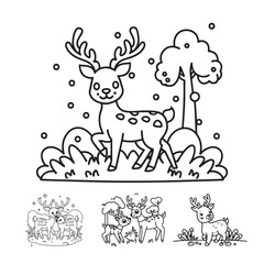 Obraz na płótnie Canvas Cute deer cartoon coloring page illustration vector outline For kid's coloring book