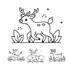 Cute deer cartoon coloring page illustration vector outline For kid's coloring book