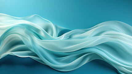 A Single Abstract Art White Silky Fabric Floating Like Scribble Wavy Lines on a Aqua Color Background